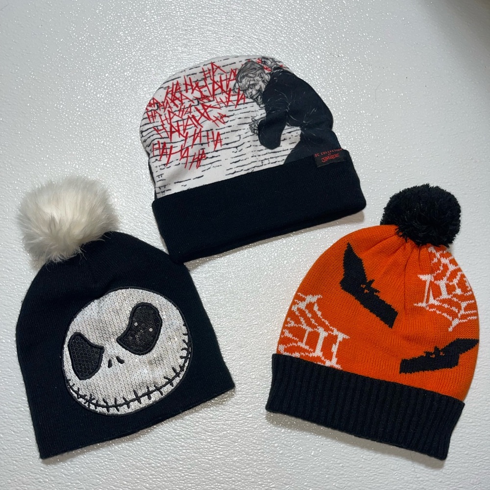 3/$10 Disney Black Beanie & 2 Halloween Beanies